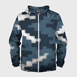Ветровка с капюшоном мужская Пиксельная текстура камуфляж, цвет: 3D-белый