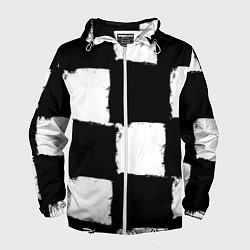 Ветровка с капюшоном мужская Черные квадраты в виде шахматной доски, цвет: 3D-белый