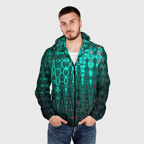 Мужская ветровка Нефритовый зелёный абстракция / 3D-Черный – фото 3