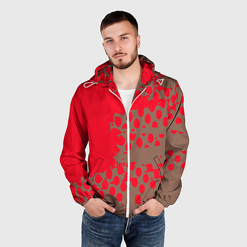 Мужская ветровка Абстрактные алые пятна на цвете какао / 3D-Белый – фото 3