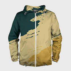 Ветровка с капюшоном мужская Желто-зеленые абстрактные полосы, цвет: 3D-белый