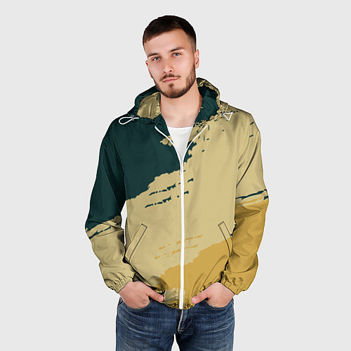Мужская ветровка Желто-зеленые абстрактные полосы / 3D-Белый – фото 3
