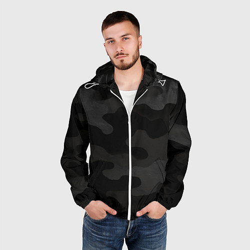 Мужская ветровка Черно-серая текстура камуфляжа / 3D-Белый – фото 3