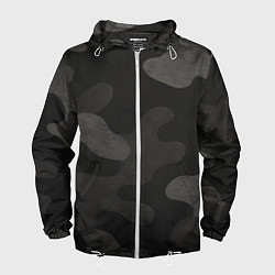 Ветровка с капюшоном мужская Черно-серый камуфляж, цвет: 3D-белый