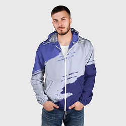 Ветровка с капюшоном мужская Сине-голубые неравномерные полосы, цвет: 3D-белый — фото 2