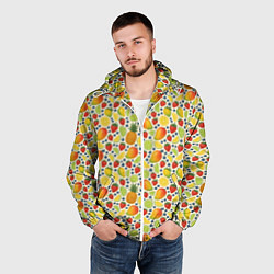 Ветровка с капюшоном мужская Ягоды и фрукты паттерн, цвет: 3D-белый — фото 2
