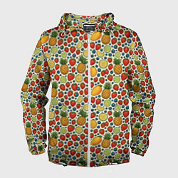 Ветровка с капюшоном мужская Фрукты и ягоды в паттерне, цвет: 3D-белый