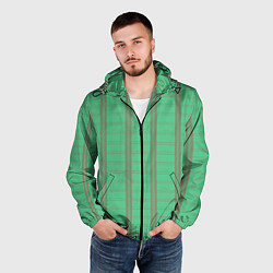 Ветровка с капюшоном мужская Color green cage brown stripes, цвет: 3D-черный — фото 2