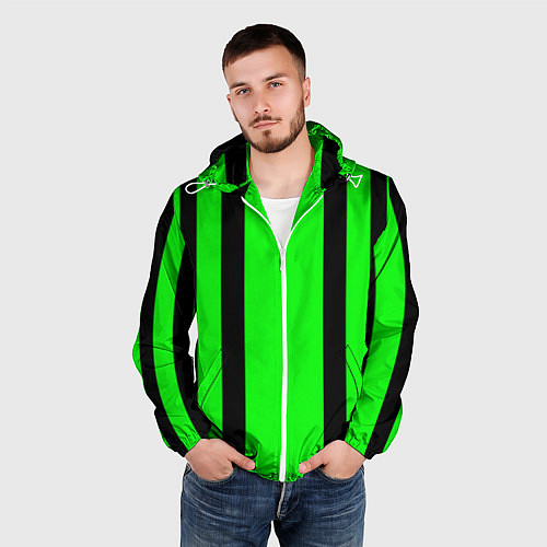Мужская ветровка Color black and green stripes / 3D-Белый – фото 3