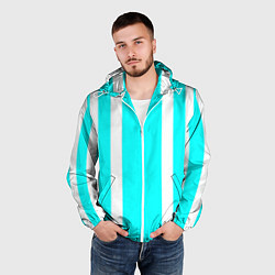 Ветровка с капюшоном мужская Color blue white stripes, цвет: 3D-белый — фото 2