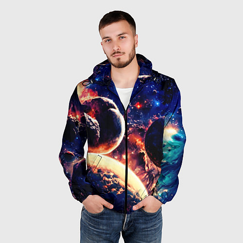 Мужская ветровка Фантастический космос планеты / 3D-Черный – фото 3