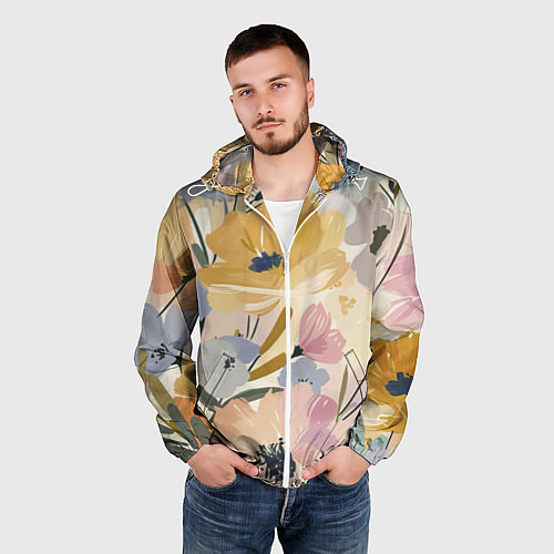 Мужская ветровка Цветы акварель / 3D-Белый – фото 3
