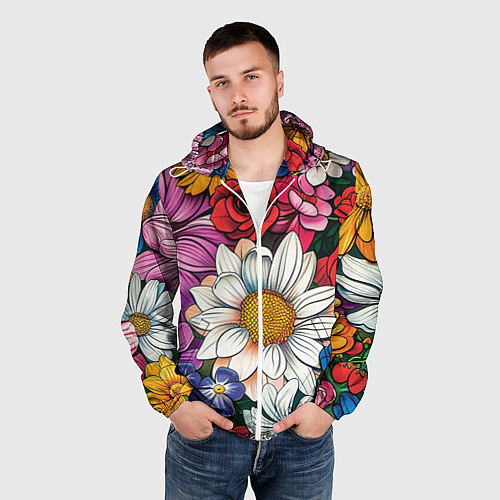 Мужская ветровка Крупные цветы / 3D-Белый – фото 3