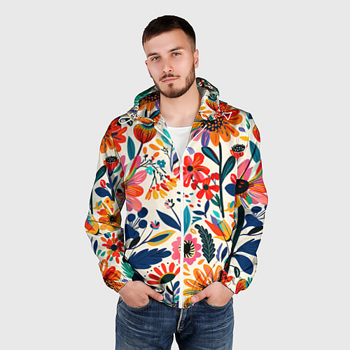 Мужская ветровка Простые цветы / 3D-Белый – фото 3