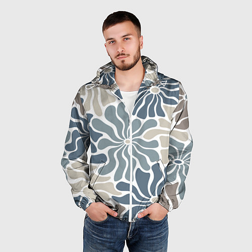 Мужская ветровка Цветы blue and beige pattern / 3D-Белый – фото 3