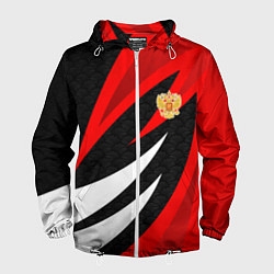 Ветровка с капюшоном мужская Россия - красный спорт, цвет: 3D-белый