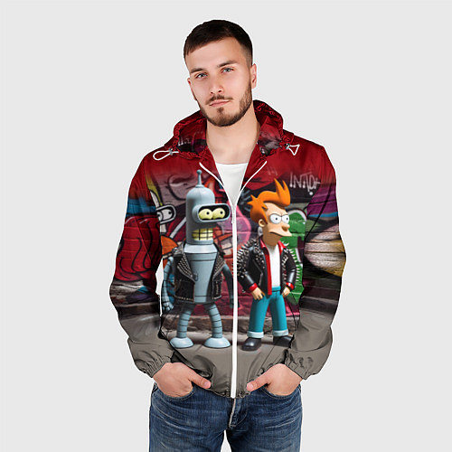 Мужская ветровка Bender bending robot and Fry - ai art graffiti / 3D-Белый – фото 3