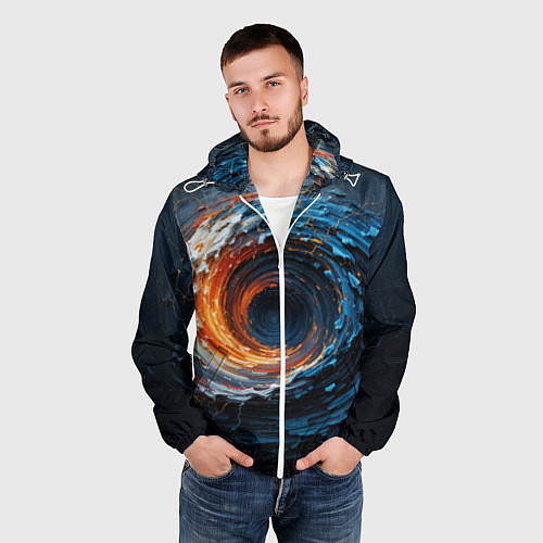 Мужская ветровка Краска синяя и оранжевая в форме вихря / 3D-Белый – фото 3