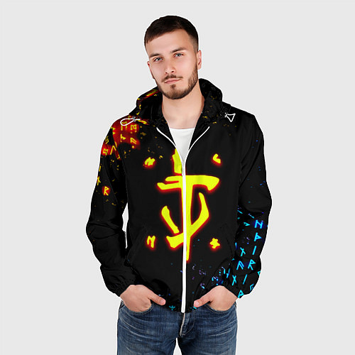 Мужская ветровка Doom огненные символы / 3D-Белый – фото 3