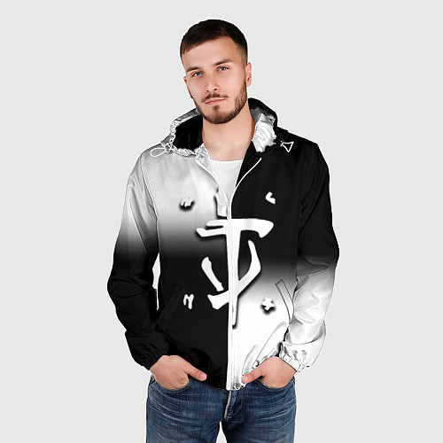 Мужская ветровка Doom black geometry / 3D-Белый – фото 3