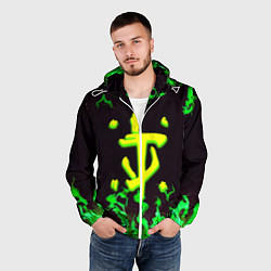 Ветровка с капюшоном мужская Doom зелёный огонь, цвет: 3D-белый — фото 2