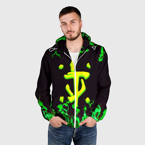 Мужская ветровка Doom зелёный огонь / 3D-Белый – фото 3