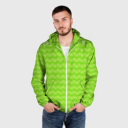 Ветровка с капюшоном мужская Зеленый неоновый узор арт деко, цвет: 3D-белый — фото 2