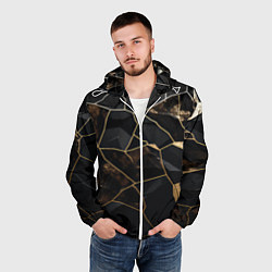 Ветровка с капюшоном мужская Черно золотой мрамор, цвет: 3D-белый — фото 2