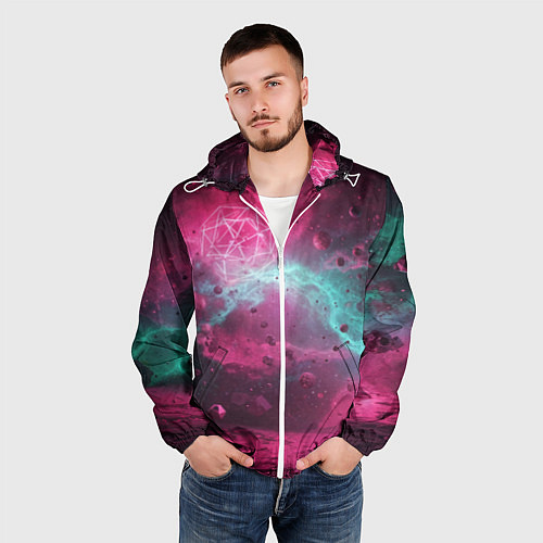 Мужская ветровка Космическая абстракция с геометрическими фигурами / 3D-Белый – фото 3