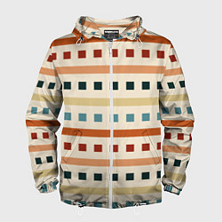 Ветровка с капюшоном мужская Пиксели и полосы орнамент осенний рябиновый, цвет: 3D-белый