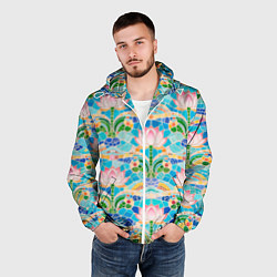 Ветровка с капюшоном мужская Белый лотос декоративный и волны, цвет: 3D-белый — фото 2