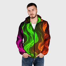 Ветровка с капюшоном мужская Разноцветное пламя огня, цвет: 3D-черный — фото 2