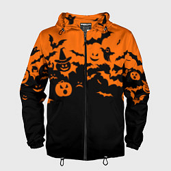 Ветровка с капюшоном мужская Хэллоуин тыквы и призраки, цвет: 3D-черный