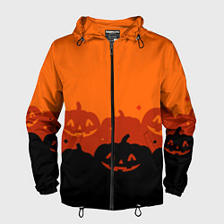 Ветровка с капюшоном мужская Хэллоуин счастливые тыквы, цвет: 3D-черный