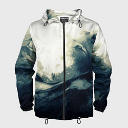 Ветровка с капюшоном мужская Чёрно-синие абстрактные краски, цвет: 3D-черный