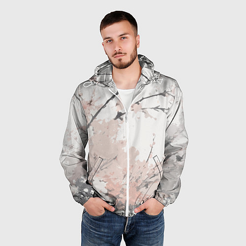 Мужская ветровка Цветущее дерево абстракция / 3D-Белый – фото 3