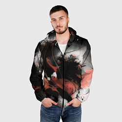 Ветровка с капюшоном мужская Тёмные краски абстракция красно-чёрный, цвет: 3D-черный — фото 2