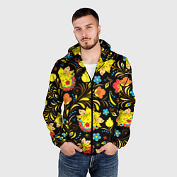 Ветровка с капюшоном мужская Хохлома узор, цвет: 3D-черный — фото 2