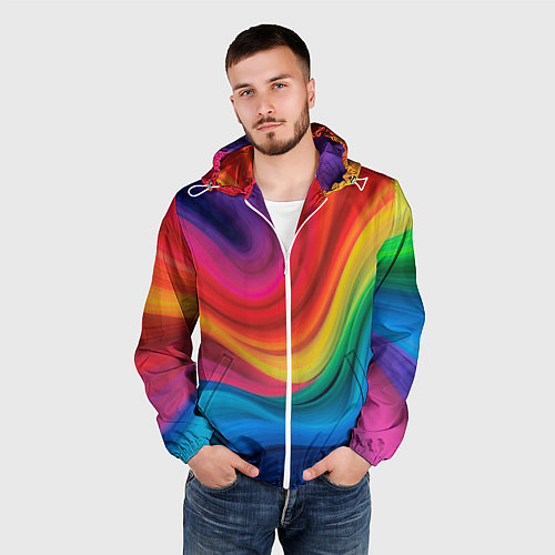 Мужская ветровка Смесь ярких красок волнистыми линиями / 3D-Белый – фото 3