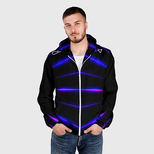 Мужская ветровка Color black neon stripes / 3D-Белый – фото 3