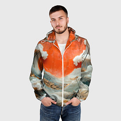 Ветровка с капюшоном мужская Японский пейзаж абстракция, цвет: 3D-белый — фото 2