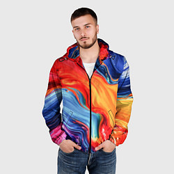 Ветровка с капюшоном мужская Красно-синие масляные краски смешение абстракция, цвет: 3D-черный — фото 2