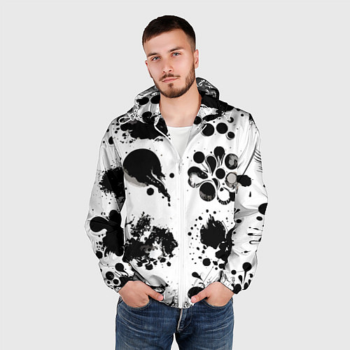 Мужская ветровка Чёрно-белые кляксы - абстракция / 3D-Белый – фото 3