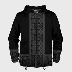 Ветровка с капюшоном мужская Серебряный узор на черном - вышиванка рубаха, цвет: 3D-черный