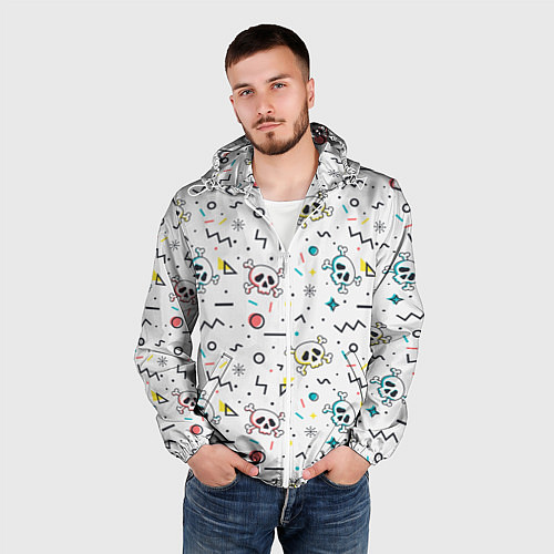 Мужская ветровка Паттерн с черепами и геометрическими фигурами на Х / 3D-Белый – фото 3