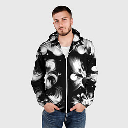 Ветровка с капюшоном мужская Чёрно-белый абстрактный паттерн, цвет: 3D-белый — фото 2
