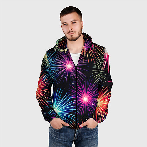 Мужская ветровка Стилизованный праздничный салют / 3D-Черный – фото 3