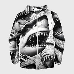 Ветровка с капюшоном мужская Белая акула - стая, цвет: 3D-белый