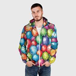 Ветровка с капюшоном мужская Россыпь новогодних шаров, цвет: 3D-белый — фото 2