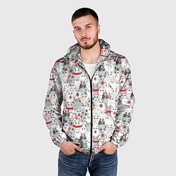 Ветровка с капюшоном мужская Новогодние котики, цвет: 3D-черный — фото 2